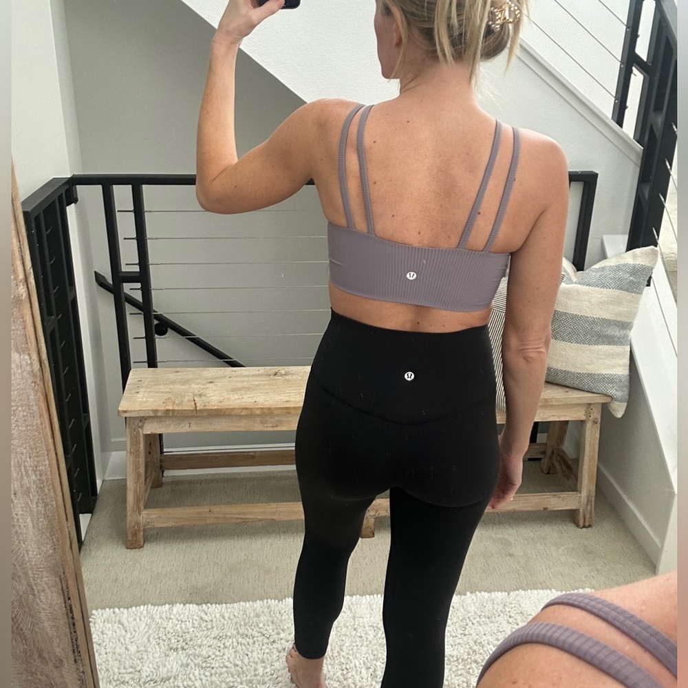 Lululemon Cloud Longline Sports Bra Mauve Ribbed Strappy Back | Size 4 - Picture 9 of 11